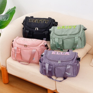 Personalized Chenille Name Duffle Bag, Waterproof Multi-Compartment Weekender Bag with Shoulder Strap, Birthday/Back to School Gift for Women/Girls
