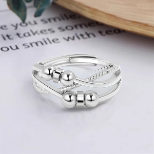 Anti Anxiety Bead Ring, Brass Fidget Ring, Adjustable Rotating Ring, Graduation/Birthday Gift for Men/Women