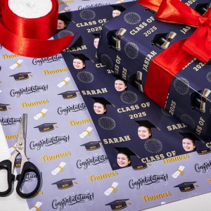 Custom Graduation Wrapping Paper with Name/Photo, Class of 2025 High School College Graduation Present Wrap, Graduation Gift for Students/Classmates
