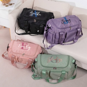 Custom Name Weekender Bag with Shoulder Strap, Glitter Initial Duffle Bag, Waterproof Travel Overnight Bag, Birthday/Back to School Gift for Women