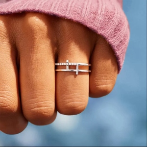 Faith Hope Cross Hug Ring, Adjustable Cross Ring for Women, Sterling Silver 925 Ring, Religious Jewelry, Anniversary/Birthday/Christmas Gift for Girls