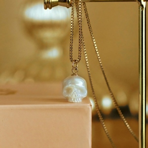Pearl Skull Necklace, Sterling Silver 925 Skull Necklace, Gothic Jewelry, White Pearl Skeleton Pendant, Gift for Girl/Men/Friends (NOT Advisable to List on Etsy)