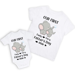 Custom Elephant Name Parent-child Shirts, Father Son Matching Shirts, Family Shirts, Cotton T-shirts/Rompers, Father's Day Gift for Dad/Grandpa