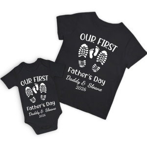 Personalized Name Footprint Parent-Child Shirts, Father Son Matching Shirts, Cotton T-Shirt and Bodysuit, Father's Day Gift, Gift for Dad/Newborn/Baby