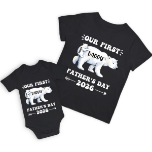 Personalized Daddy Polar Bear & Baby Polar Bear T-Shirt, Our First Father's Day Shirt, Polar Bear Shirts, Cotton Matching Shirt, Gift for Dad/Newborn