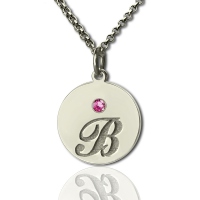 Personalized Disc Necklace with Initial & Birthstone
