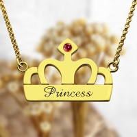 Princess Crown Charm Necklace with Birthstone & Name