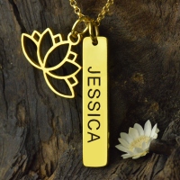 Yoga Lotus Flower Bar Necklace 18K Gold plated