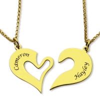 Double Name Heart Friend Necklace Couple Necklace Set 18K Gold Plated