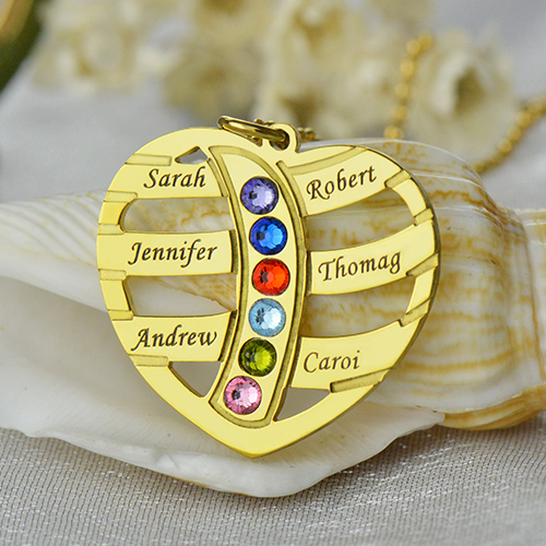 Mothers Necklace With Children Names & Birthstones In Gold