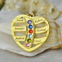 Mothers Necklace With Children Names & Birthstones In Gold
