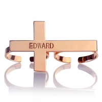 Personalized Two finger Cross Ring with Name Rose Gold