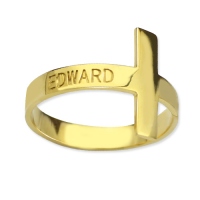 Engraved Name Cross Rings 18k Gold Plated