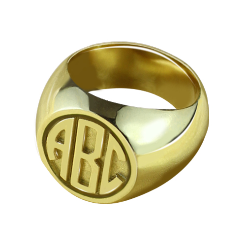 Customized Signet Ring with Block Monogram 18K Gold Plated