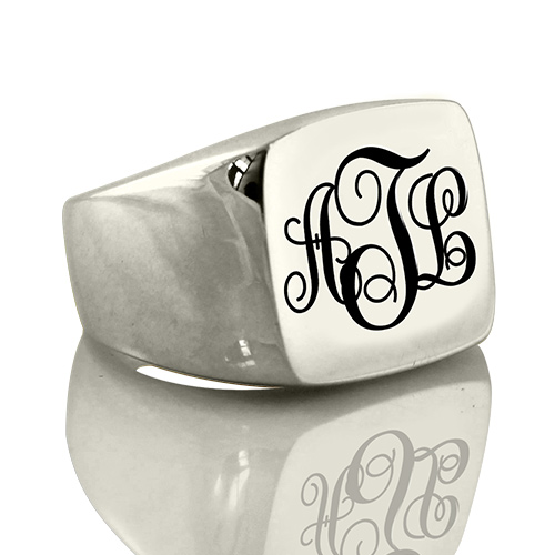 Personalized Signet Ring Sterling Silver with Monogram Upload