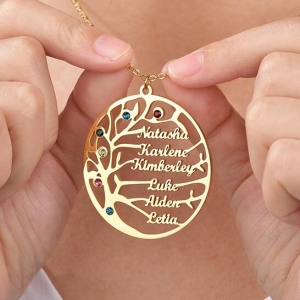 Family Tree Birthstone Pendant Necklace Stainless Steel