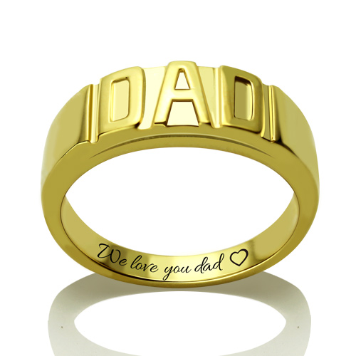Personalized DAD Ring - Sterling Silver Or 18K Gold Plated, Engravable Band With Birthstone, Father's Day Gift For Him - View #4