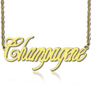 Gold Plated Silver 925 Personalized Champagne Font Name Necklace