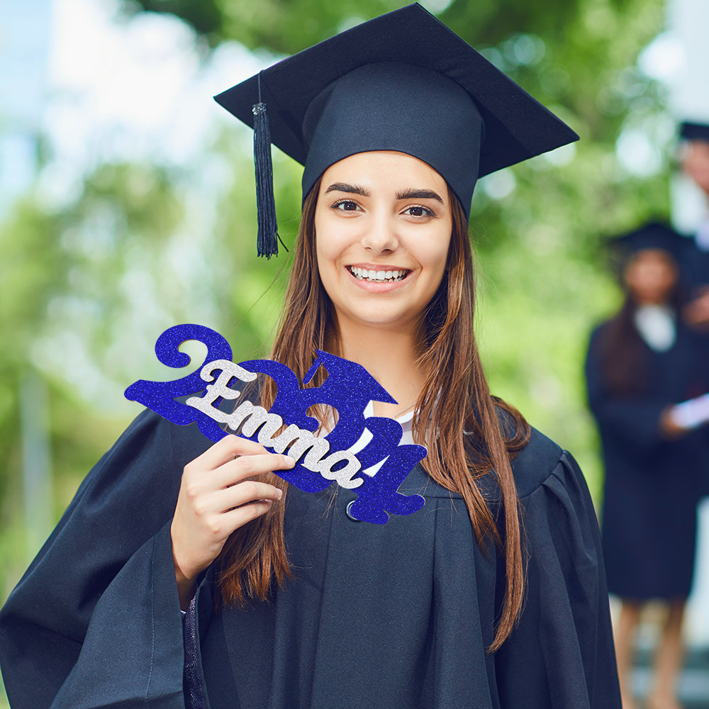 Custom 2024 Glitter Graduation Photo Prop, Wooden Graduation Sign with Name Senior Party Decoration/Dormitory Decoration, Graduation Gift