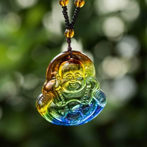 Colorful Rainbow Buddha Necklace, Rainbow Jade Buddha Pendant with Bead Chain, Buddhist Jewelry Lucky Amitabha Amulet, Gift for Men & Women