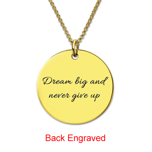 Disc Script Engraved Monogram Necklace 18K Gold Plated