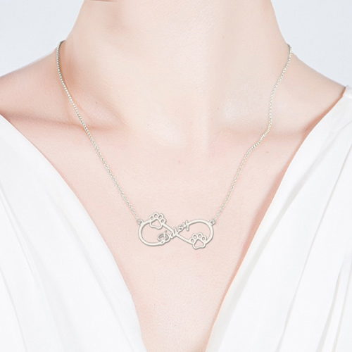 Cute Infinity Name Necklace With Dog Paw Sterling Silver