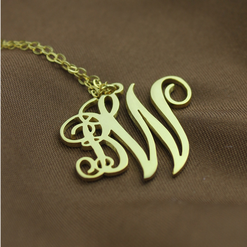 Personailzed 2 Initial Monogram Necklace 18K Gold Plated