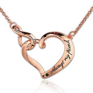 Infinity Love Heart Necklace With Birthstones In Rose Gold