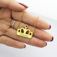 Princess Crown Charm Necklace with Birthstone & Name