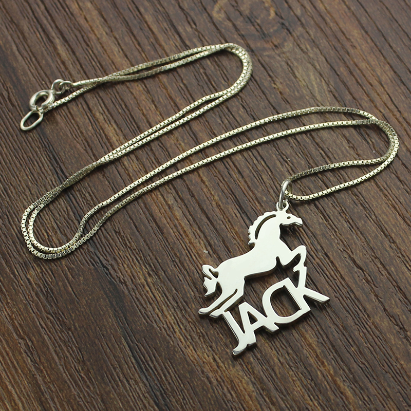 Personalized Horse Name Necklace for Kids Silver