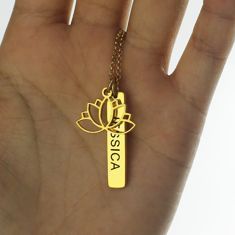 Yoga Lotus Flower Bar Necklace 18K Gold plated