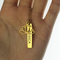 Yoga Lotus Flower Bar Necklace 18K Gold plated