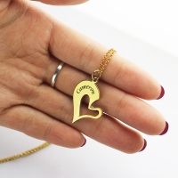 Double Name Heart Friend Necklace Couple Necklace Set 18K Gold Plated