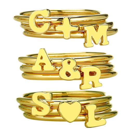 Personalized Stackable Ring with Initials 18k Gold Plated