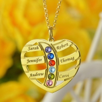 Mothers Necklace With Children Names & Birthstones In Gold