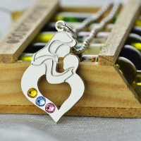 Personalized Mother Child Necklace with Birthstone Silver