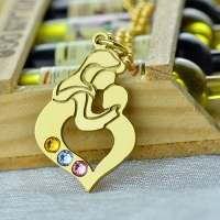 Personalized Mother Child Necklace with Birthstone Gold Plated Silver