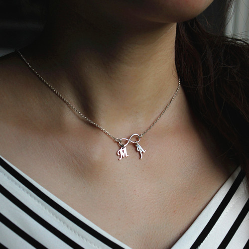 Personalized Infinity Necklace Double Initials Sterling Silver