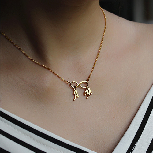 Infinity Pendant Double Initial 18K Gold Plated