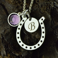 Horseshoe Good Luck Necklace with Initial & Birthstone Charm