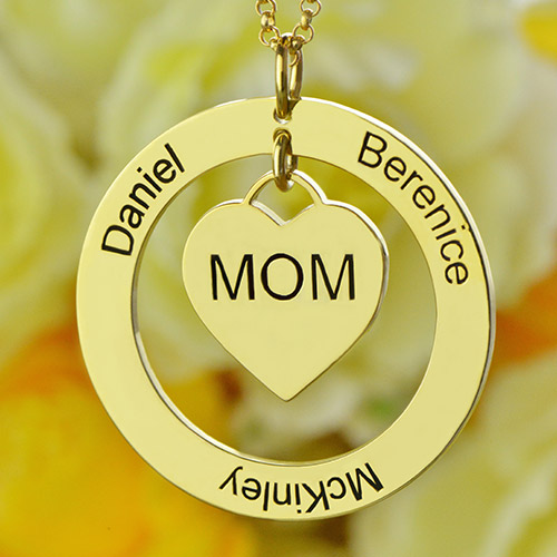 Family Names Necklace For Mom Gold Plating