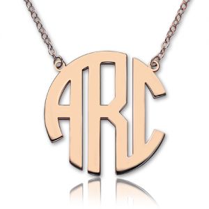 Rose Gold Initial Block Monogram Pendant Necklace