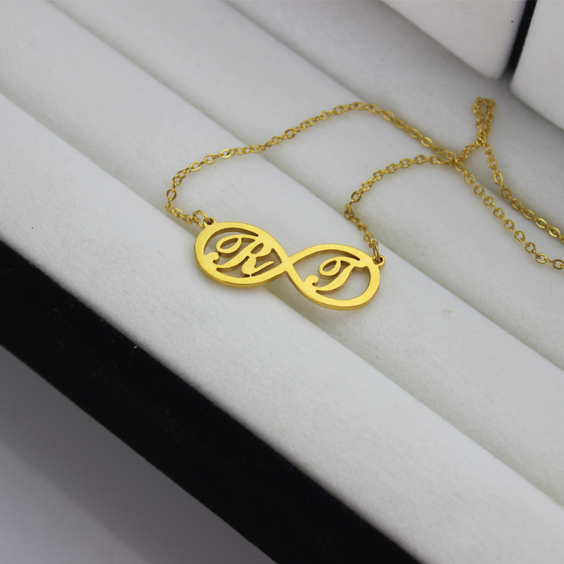 Infinity Necklaces with Two Initial Gold Plated 925 Silver