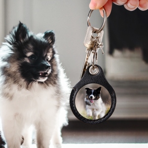 Custom Pet Photo Leather Keychain with Message, Personalized Picture Text Keychain, Memorial/Pet Sympathy Present, Gift for Pet Lover/Owner