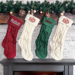 Embroidered Name Christmas Cable Knitting Stocking