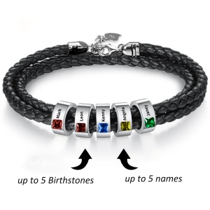 Personalized Name Bracelet with Birthstone, Braided Leather Bracelet, Birthstone Bracelet, Father's Day/Birthday gift for Father/Him/Husband