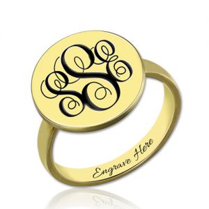 Engraved Monogram Signet Ring Gold Plated Silver