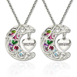 To The Moon And Back Cage MOM(MUM) Necklace Platinum Plated