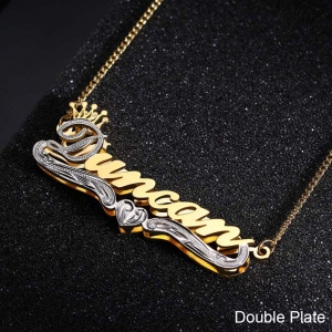 Personalized Double Name Plate Necklace in Gold