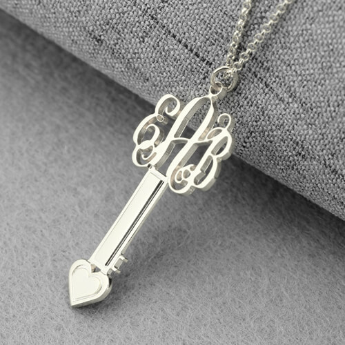 Monogram Key Necklace Sterling Silver with Heart